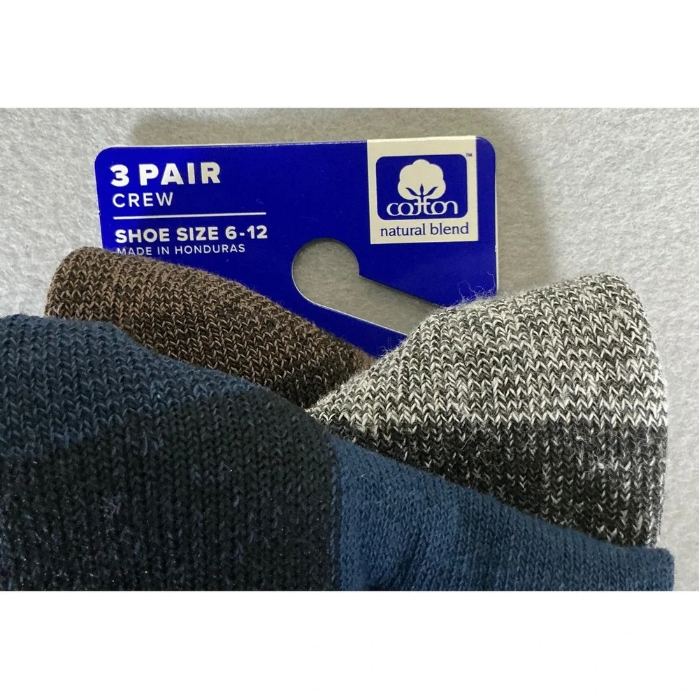 Gildan Ultra Cotton Men's Cushion Crew Socks Size 6-12 Brown Gray Navy 3 Pair